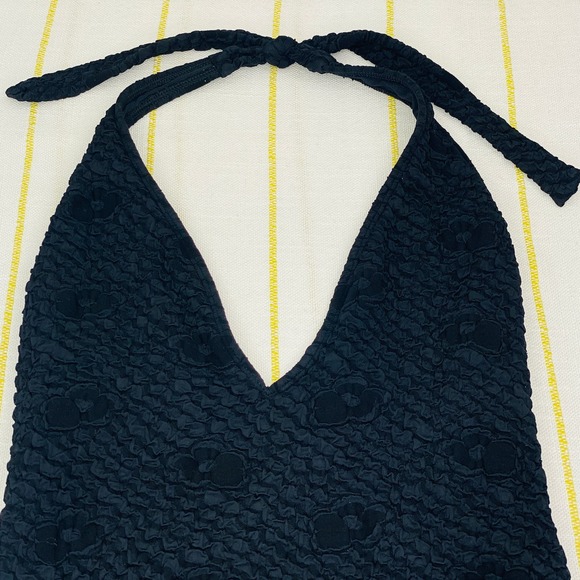 La Blanca Black One Piece Halter Swimsuit Womens 10 Tonal Floral Slimming Retro - Picture 2 of 9